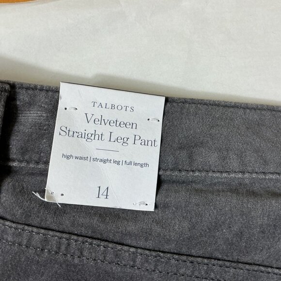 Talbots Gray High Waisted Velveteen Straight Leg Pants NWT 14 - Picture 6 of 6